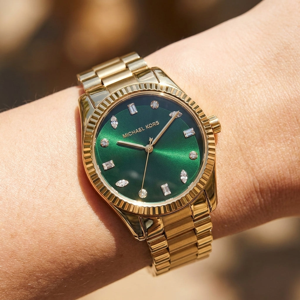 Michael Kors Lexington MK7449 38mm Women's Quartz Watch – Sunray Green with Gold Stainless Steel Bracelet