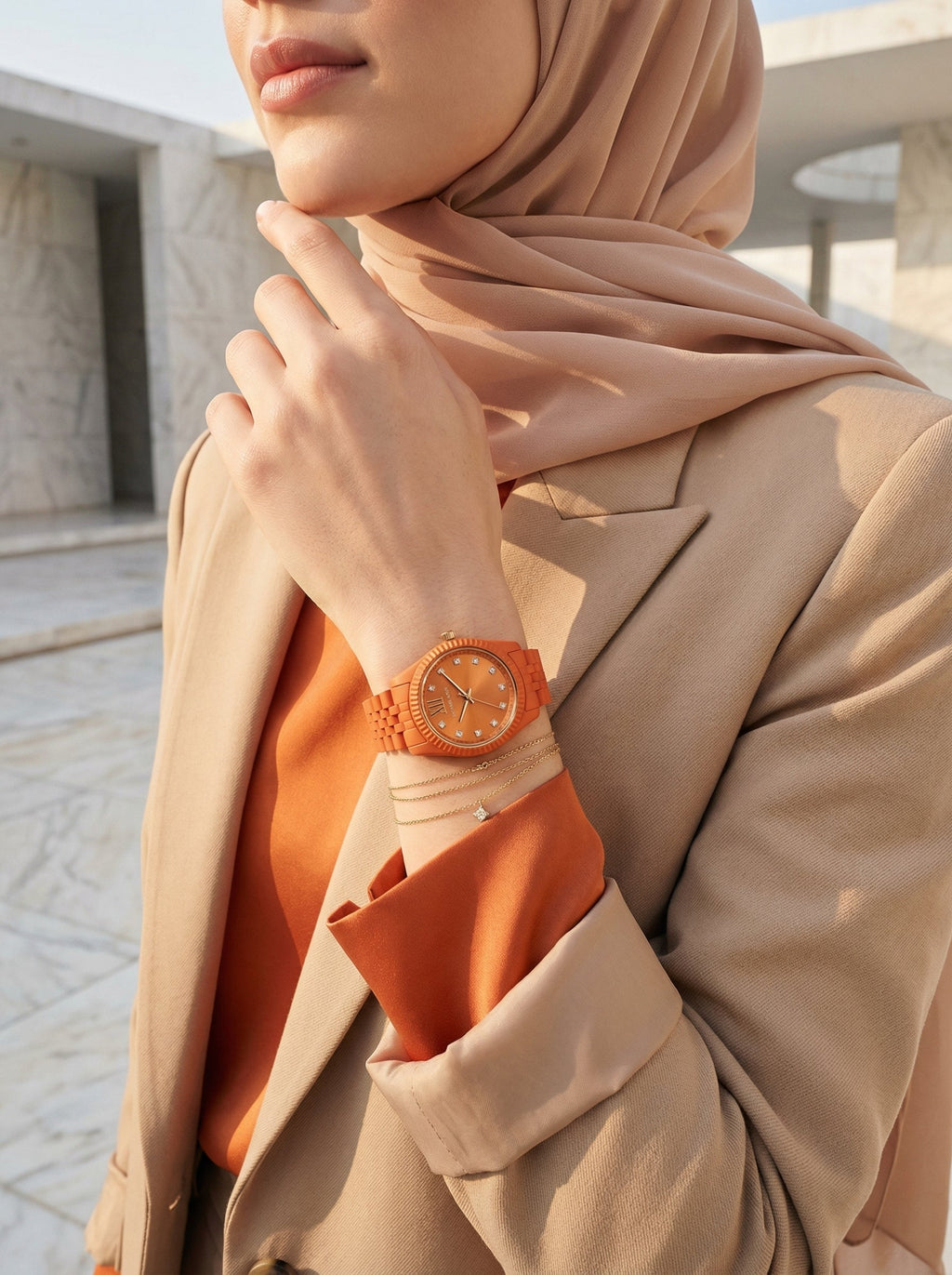Michael Kors Petite Lexington MK7538LE Women's Quartz Watch – Sunray Orange with Orange Stainless Steel Bracelet