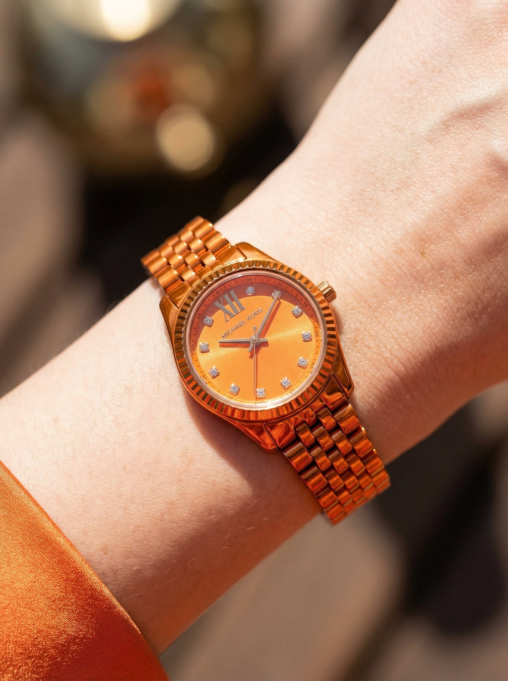 Michael Kors Petite Lexington MK7538LE Women's Quartz Watch – Sunray Orange with Orange Stainless Steel Bracelet