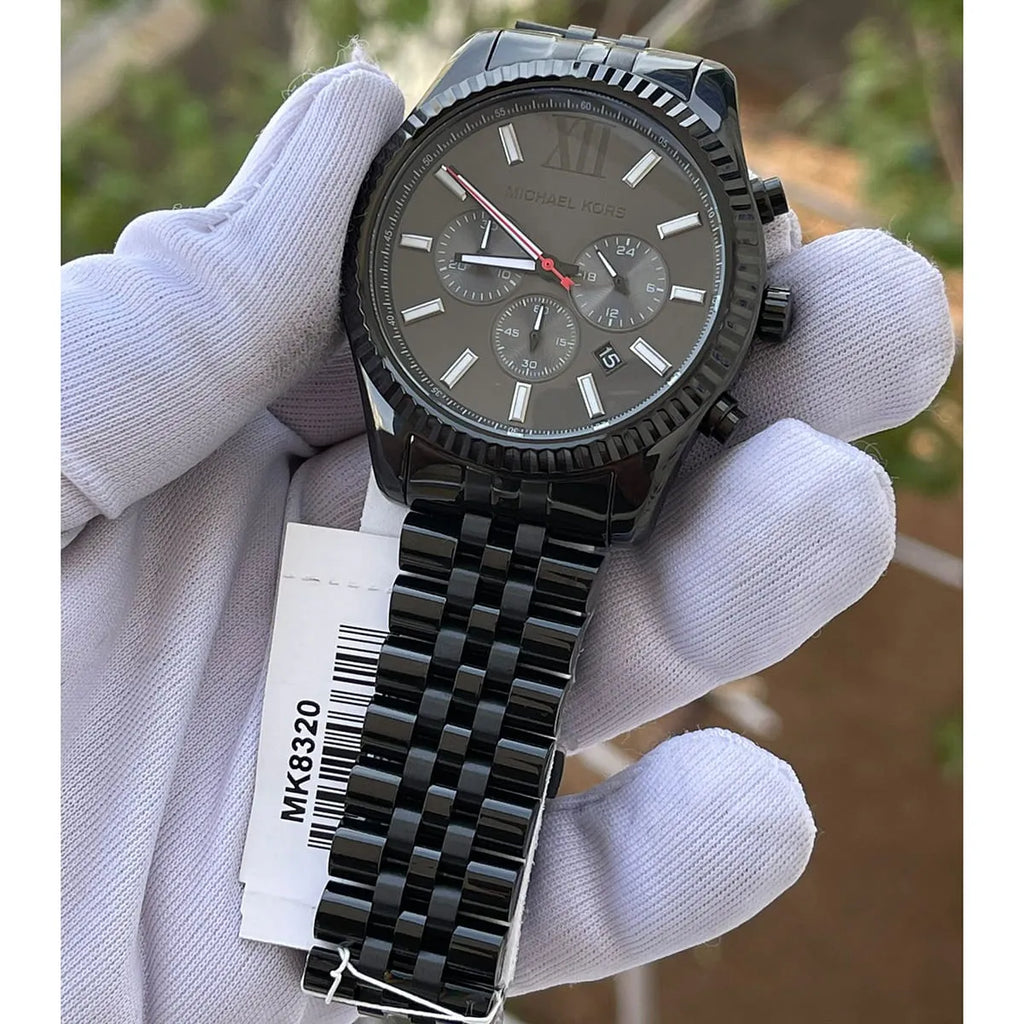 Michael Kors Lexington MK8320 45mm Men's Chronograph Watch – Grey & Black Stainless Steel Bracelet