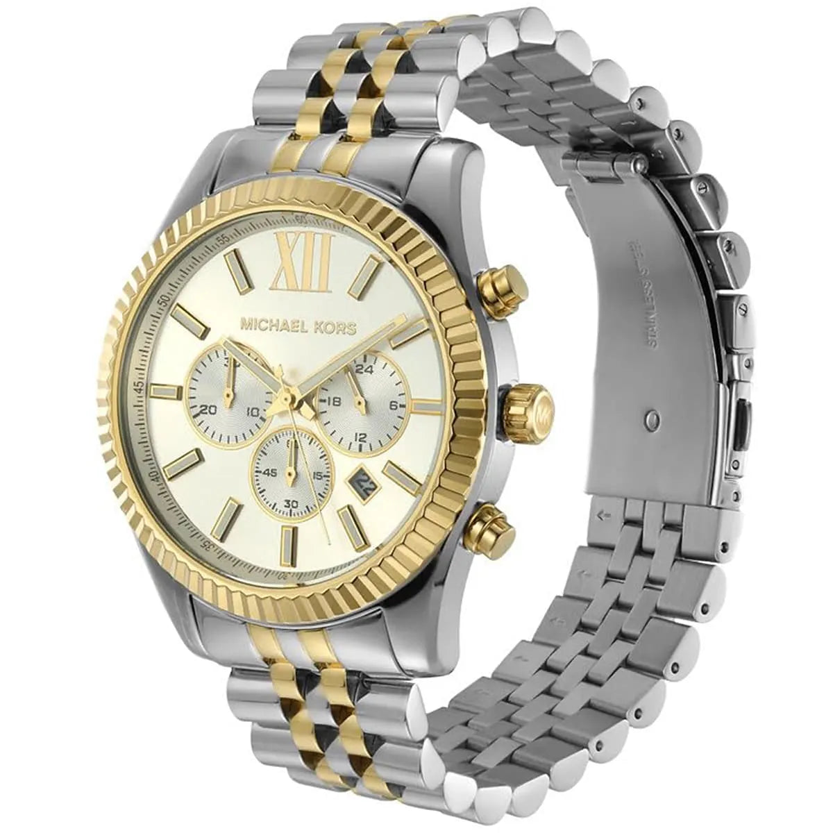 Michael Kors Lexington MK8344 45mm Men's Chronograph Watch – Silver & Two-Tone Silver and Gold Stainless Steel Bracelet