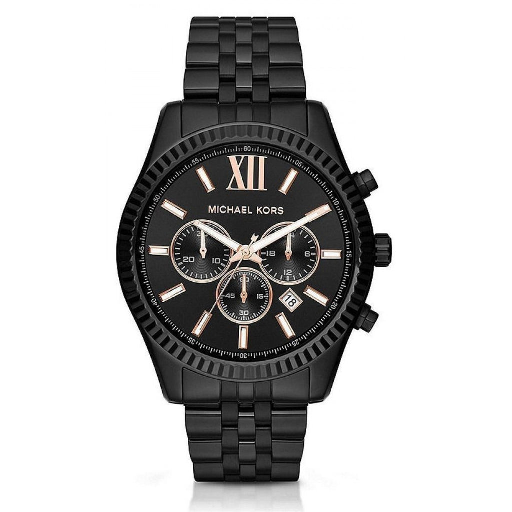 Michael Kors Lexington MK8467 44mm Men's Chronograph Watch – Black Sunray & Black Stainless Steel Bracelet