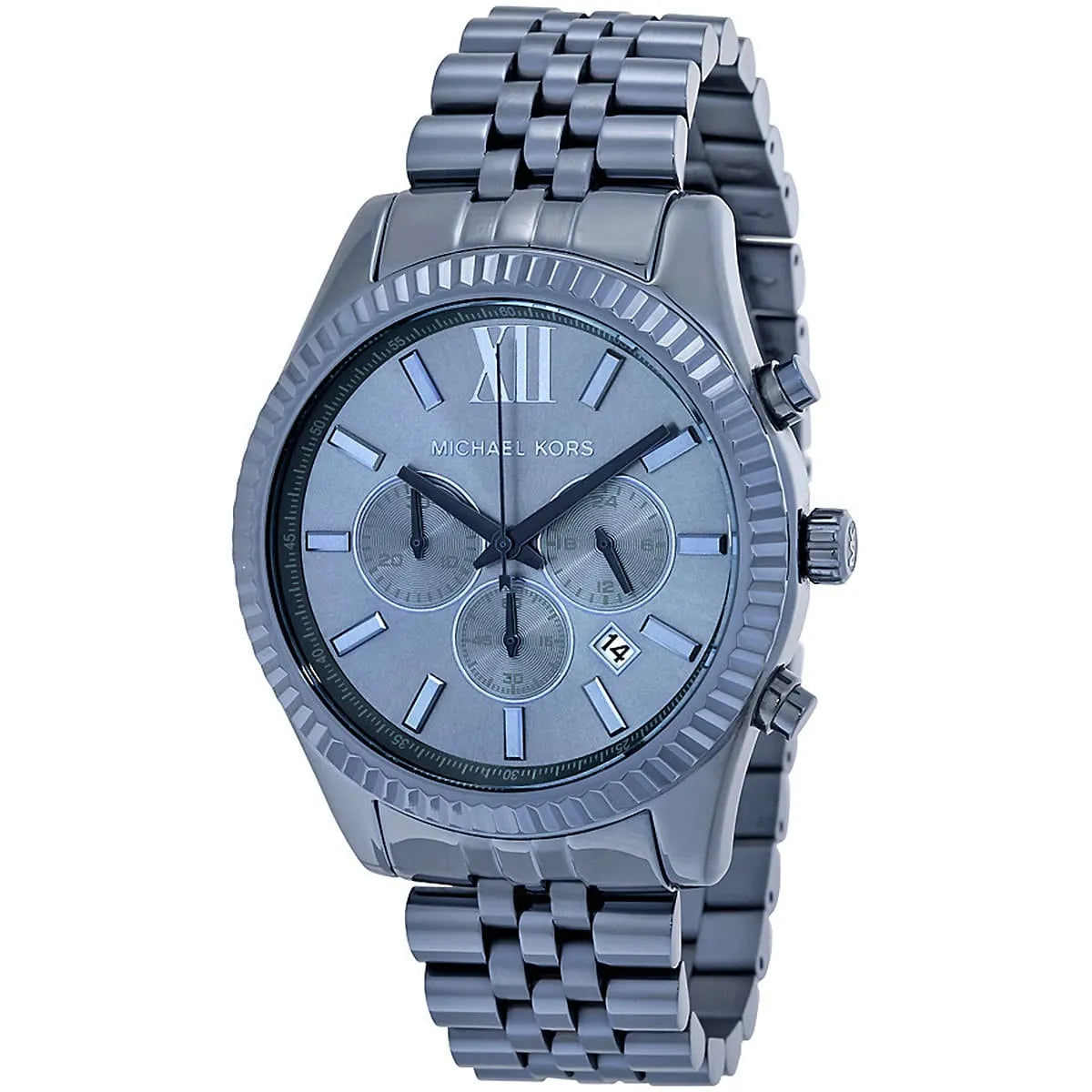 Michael Kors Lexington MK8480 45mm Men's Chronograph Watch – Blue & Silver-Tone Stainless Steel Bracelet
