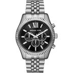 Michael Kors Lexington MK8602 44mm Men's Chronograph Watch – Black Sunray & Silver Stainless Steel Bracelet