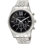 Michael Kors Lexington MK8602 44mm Men's Chronograph Watch – Black Sunray & Silver Stainless Steel Bracelet