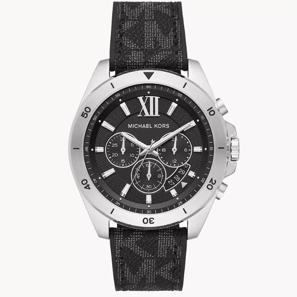 Michael Kors Brecken MK8850 45mm Men's Chronograph Watch – Black Textured & Black Rubber Strap