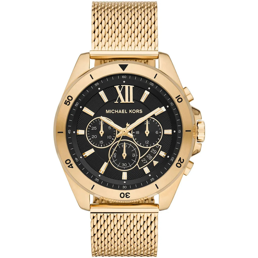 Michael Kors Brecken MK8867 45mm Men's Chronograph Watch – Black & Gold Stainless Steel Mesh Bracelet
