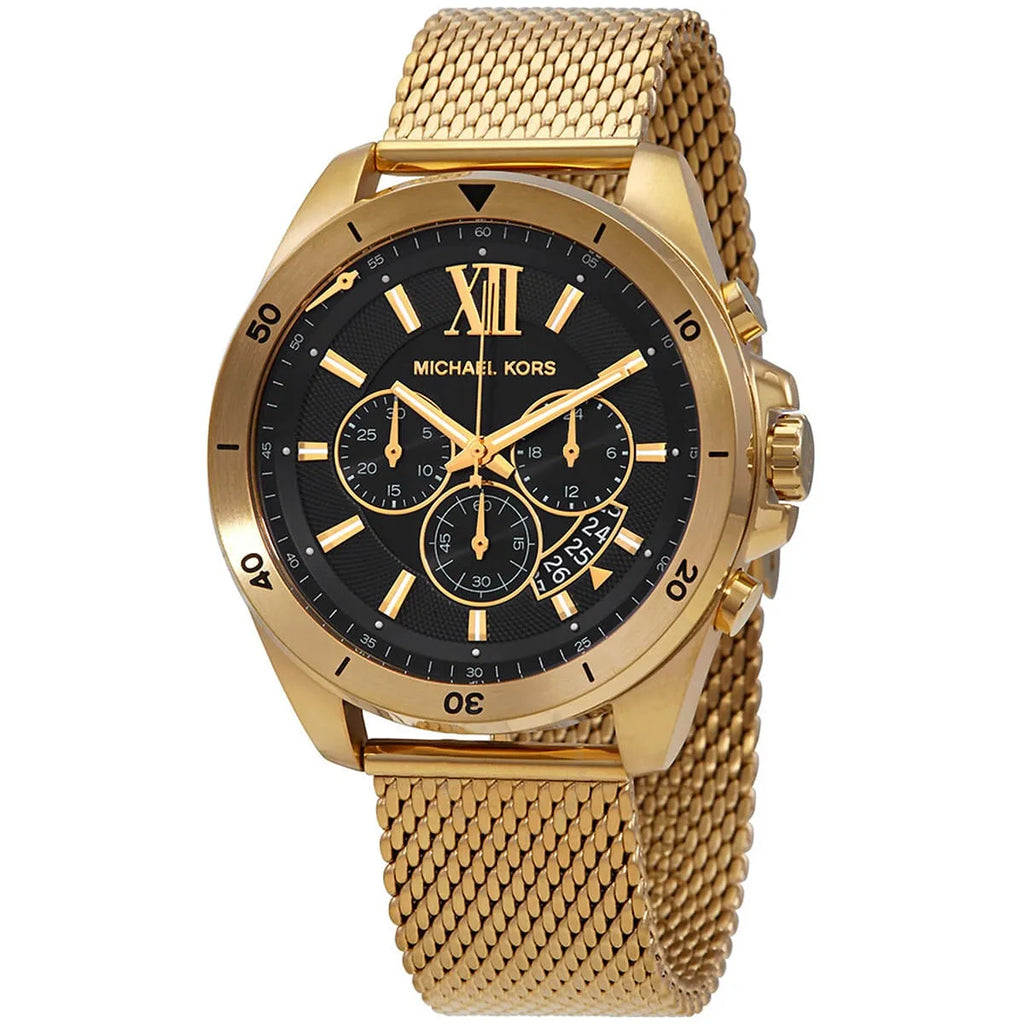 Michael Kors Brecken MK8867 45mm Men's Chronograph Watch – Black & Gold Stainless Steel Mesh Bracelet