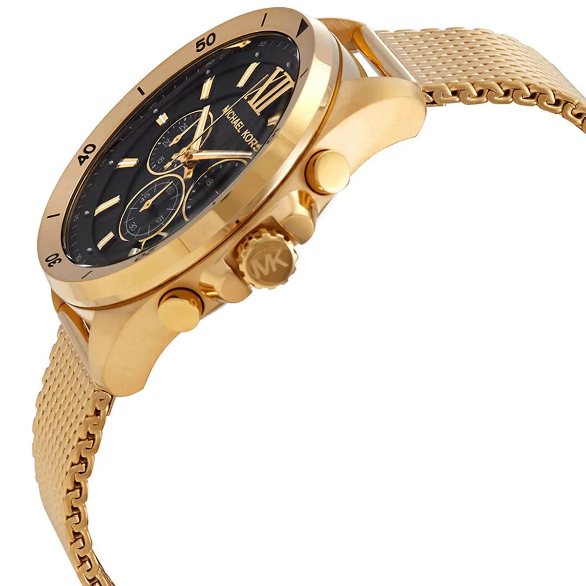 Michael Kors Brecken MK8867 45mm Men's Chronograph Watch – Black & Gold Stainless Steel Mesh Bracelet