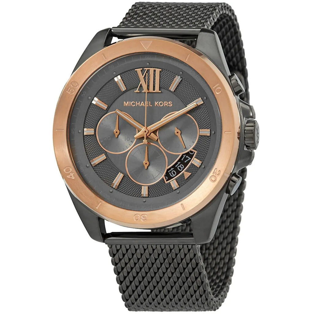 Michael Kors Brecken MK8868 45mm Men's Chronograph Watch – Grey Sunray & Grey Stainless Steel Mesh Bracelet