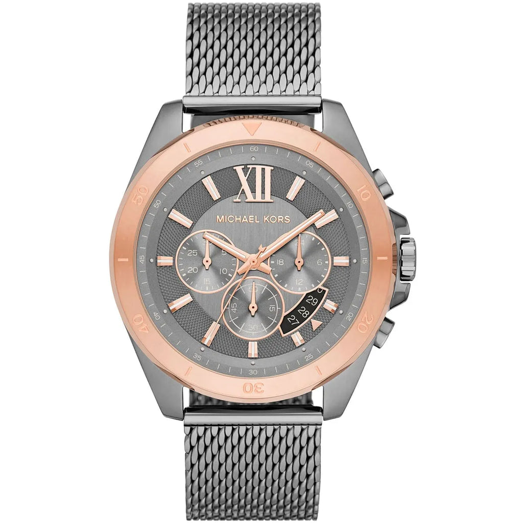 Michael Kors Brecken MK8868 45mm Men's Chronograph Watch – Grey Sunray & Grey Stainless Steel Mesh Bracelet