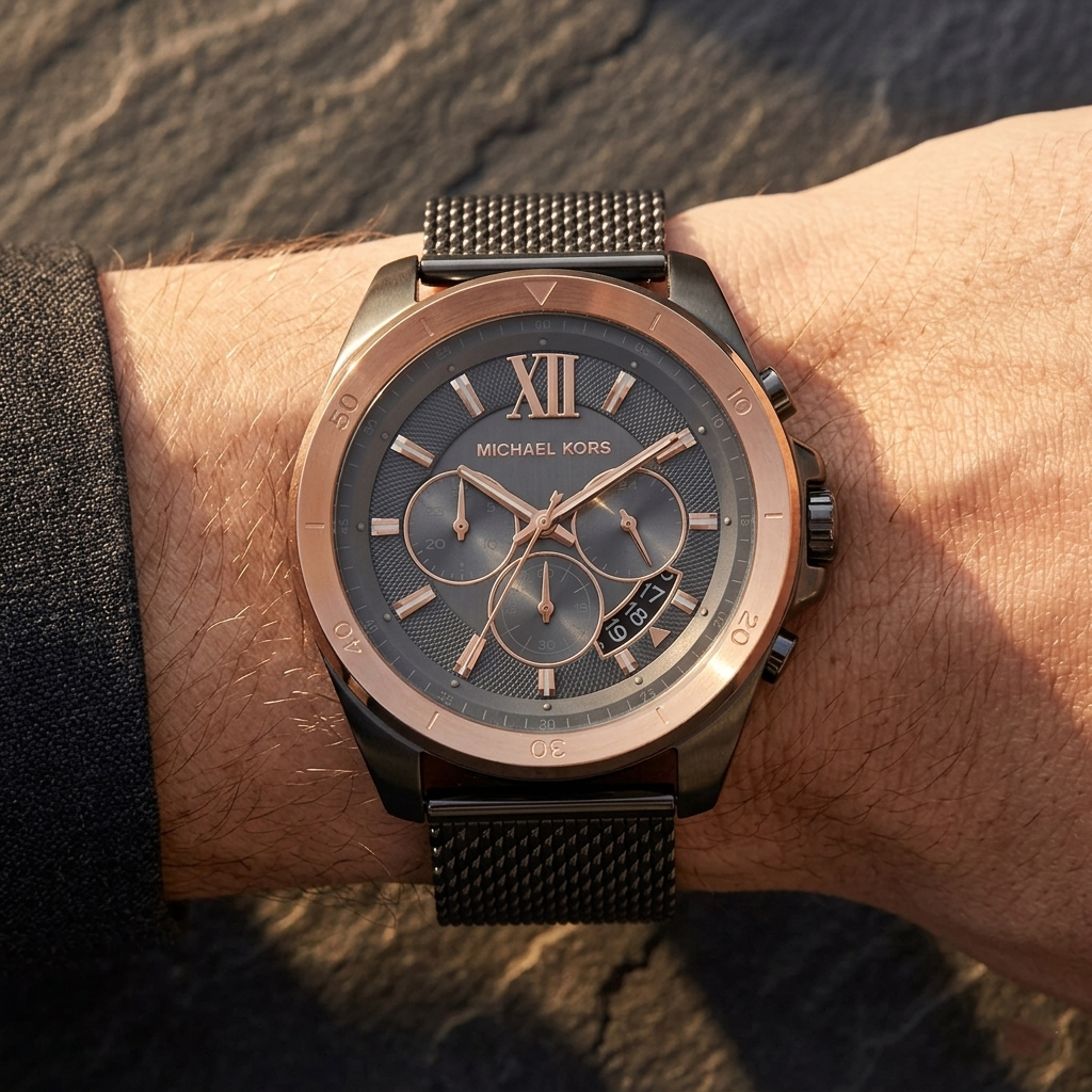 Michael Kors Brecken MK8868 45mm Men's Chronograph Watch – Grey Sunray & Grey Stainless Steel Mesh Bracelet