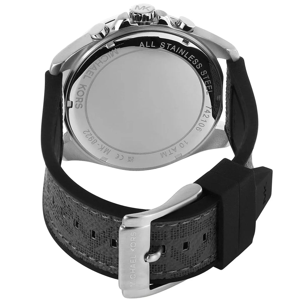 Michael Kors Brecken MK8922 45mm Men's Chronograph Watch – Silver Sunray & Grey Rubber Strap