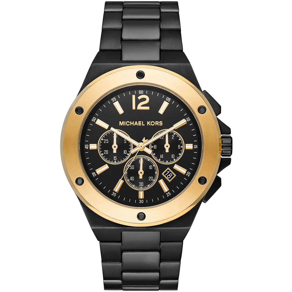 Michael Kors Lennox MK8941 45mm Men's Chronograph Watch – Black & Gold-Tone Stainless Steel Bracelet