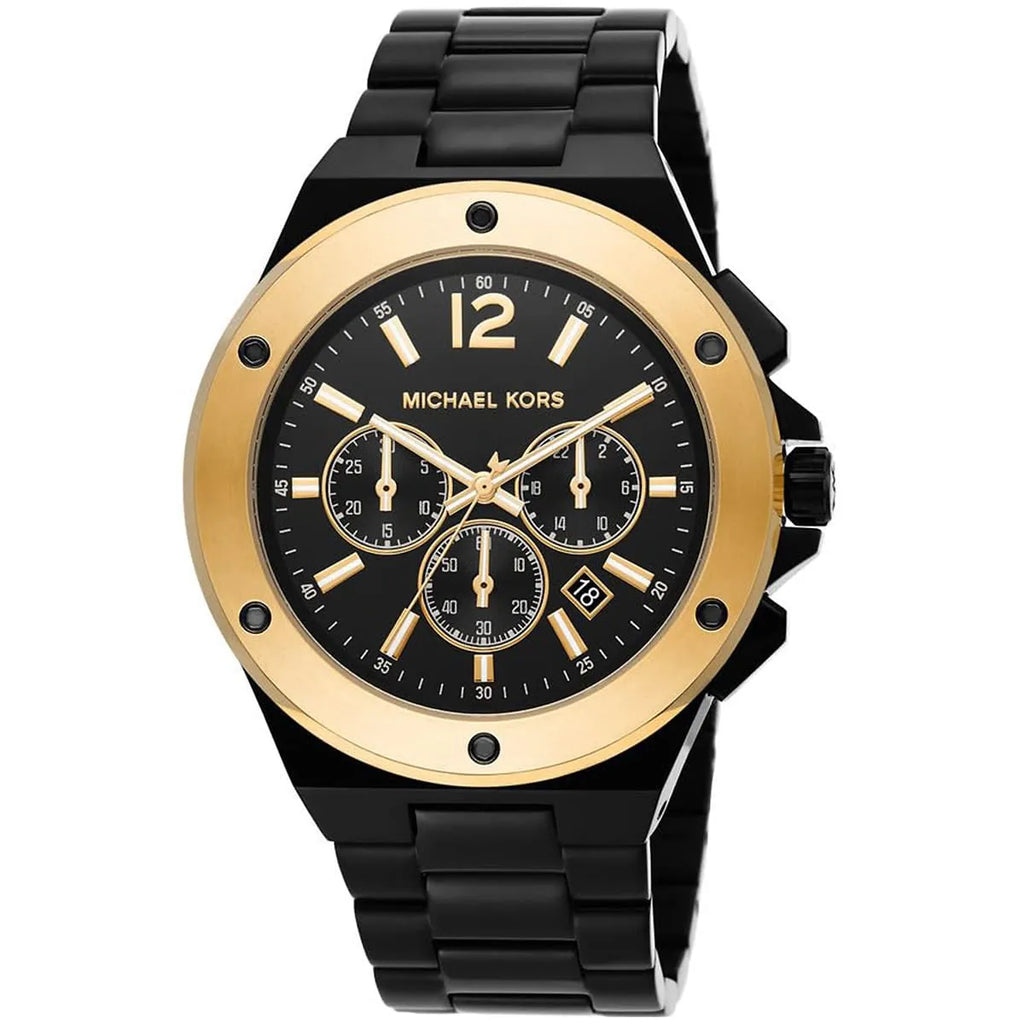 Michael Kors Lennox MK8941 45mm Men's Chronograph Watch – Black & Gold-Tone Stainless Steel Bracelet