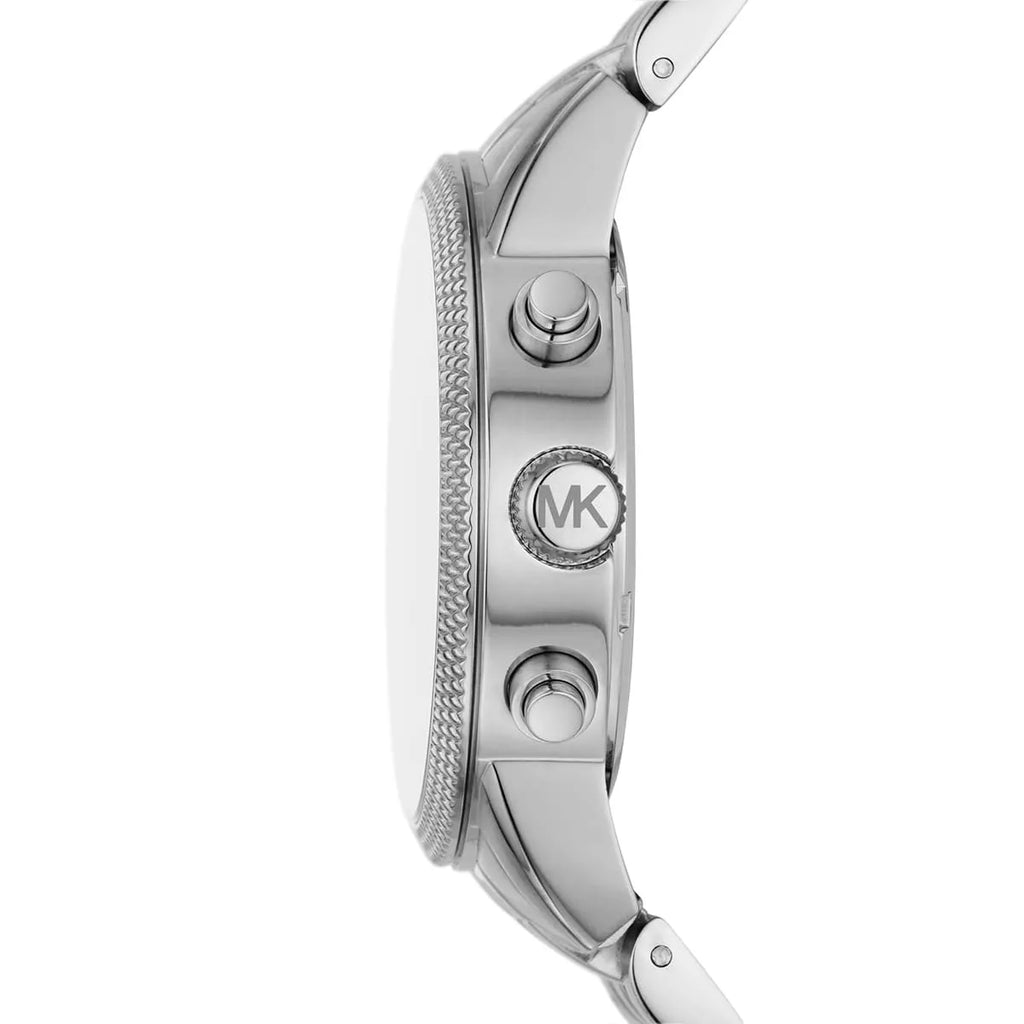 Michael Kors Hutton MK8952 43mm Men's Chronograph Watch – Blue Textured & Silver Stainless Steel Bracelet