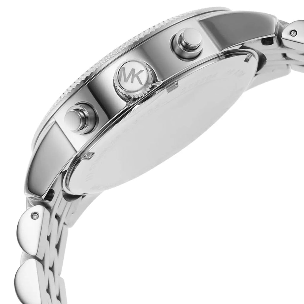 Michael Kors Hutton MK8952 43mm Men's Chronograph Watch – Blue Textured & Silver Stainless Steel Bracelet