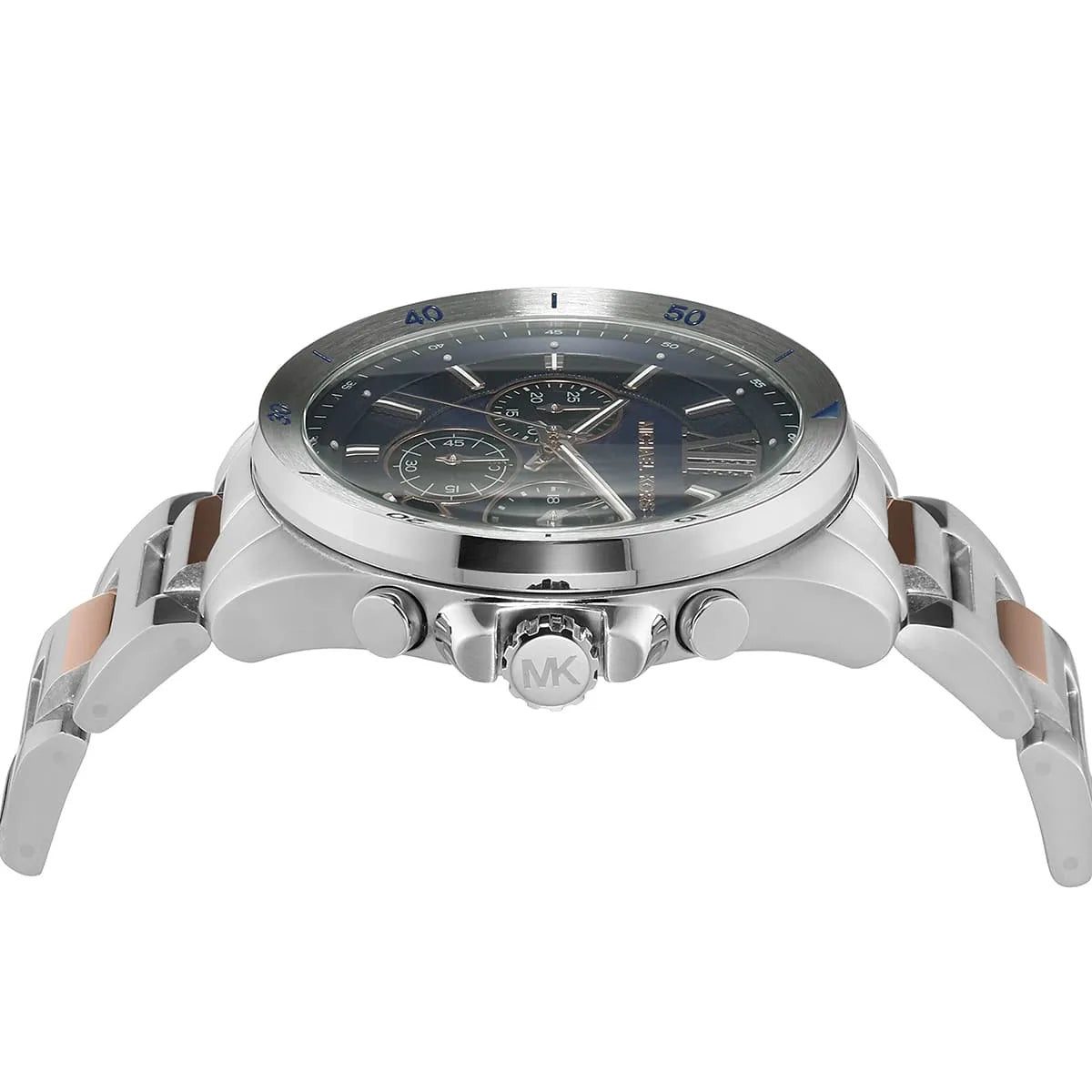 Michael Kors Brecken MK9065 44mm Men's Chronograph Watch – Navy Blue Textured & Two-Tone Silver and Gold Stainless Steel Bracelet