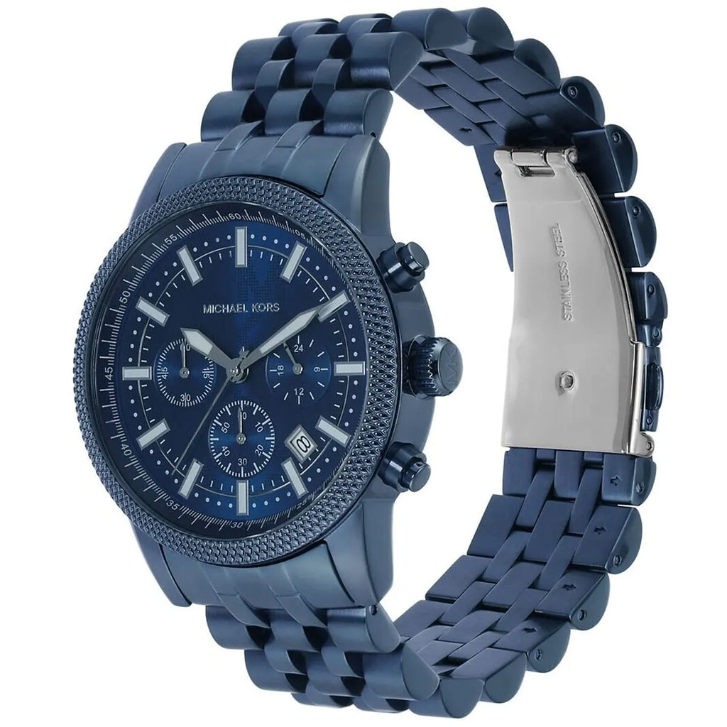 Michael Kors Hutton MK9088 43mm Men's Chronograph Watch – Navy Blue Textured & Navy Blue Stainless Steel Bracelet