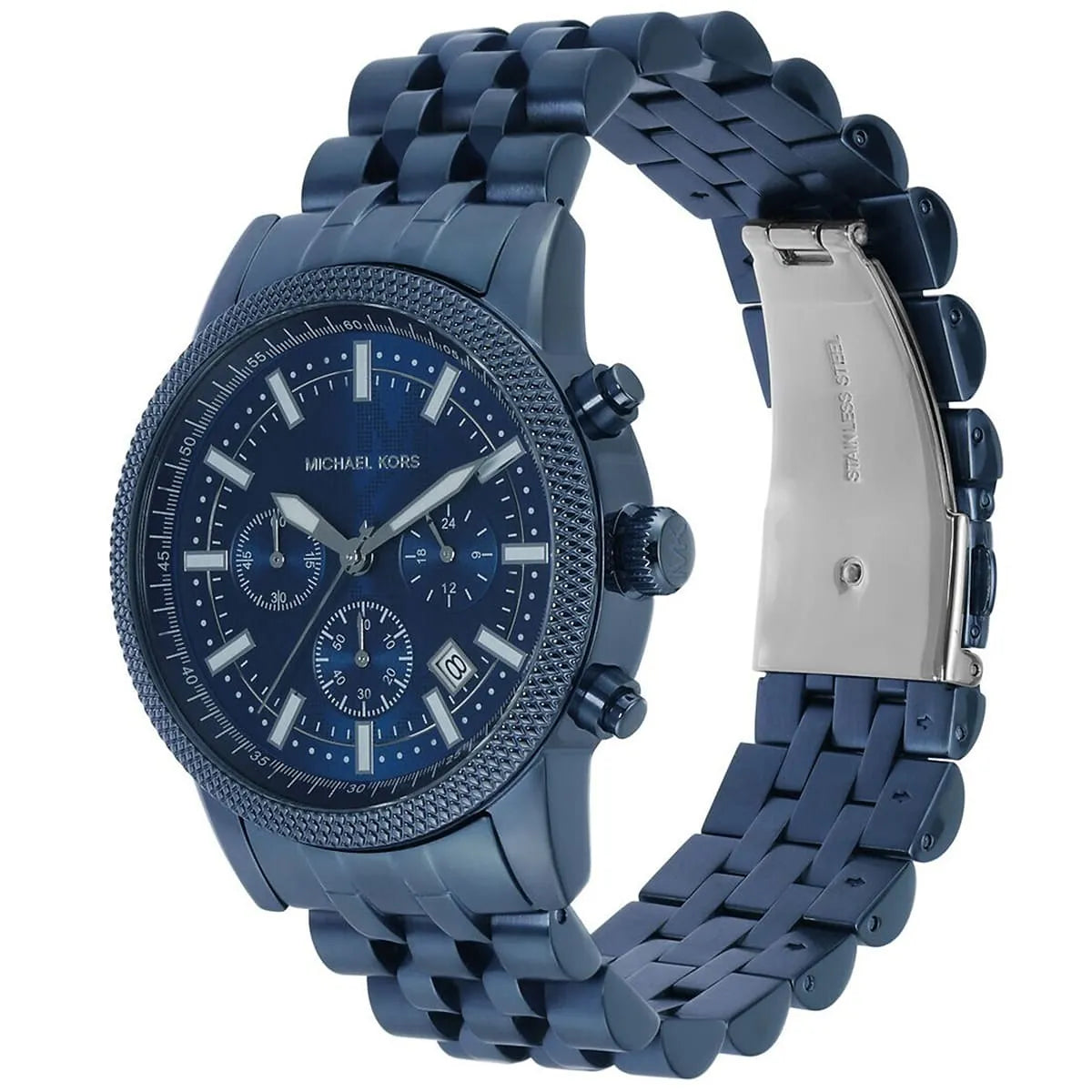 Michael Kors Hutton MK9088 43mm Men's Chronograph Watch – Navy Blue Textured & Navy Blue Stainless Steel Bracelet