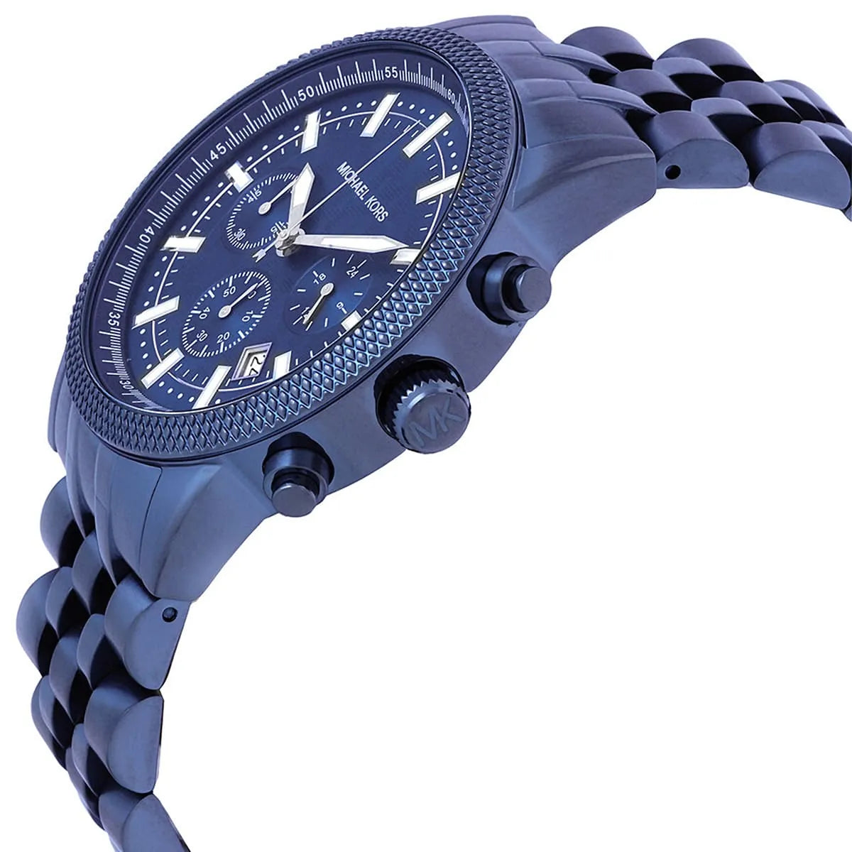 Michael Kors Hutton MK9088 43mm Men's Chronograph Watch – Navy Blue Textured & Navy Blue Stainless Steel Bracelet