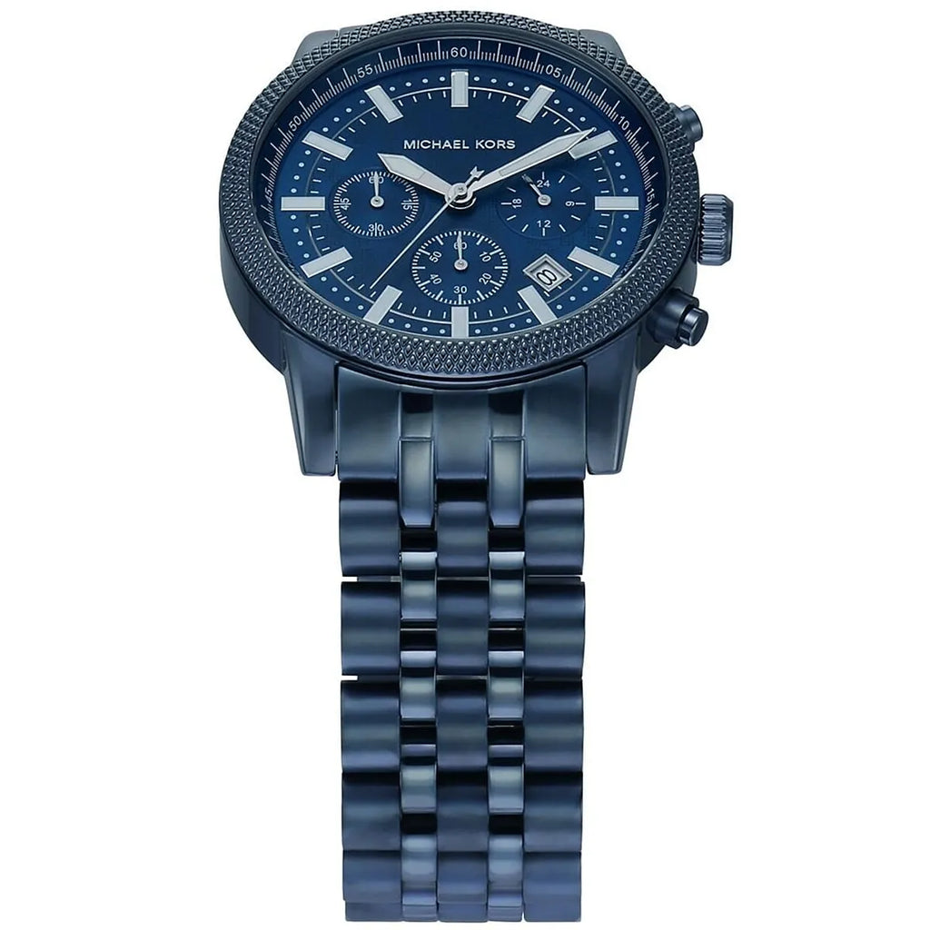 Michael Kors Hutton MK9088 43mm Men's Chronograph Watch – Navy Blue Textured & Navy Blue Stainless Steel Bracelet