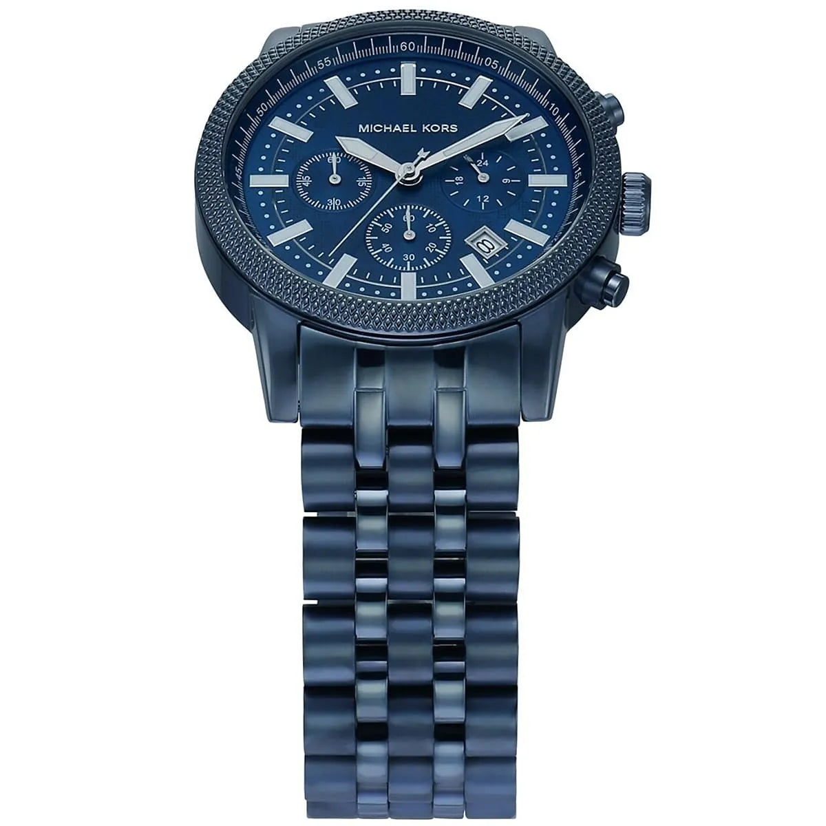 Michael Kors Hutton MK9088 43mm Men's Chronograph Watch – Navy Blue Textured & Navy Blue Stainless Steel Bracelet
