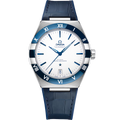 Omega Constellation 41mm Master Quality Watch – White Dial, Blue Ceramic Bezel & Blue Leather Strap