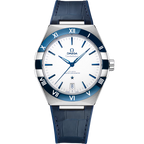 Omega Constellation 41mm Master Quality Watch – White Dial, Blue Ceramic Bezel & Blue Leather Strap