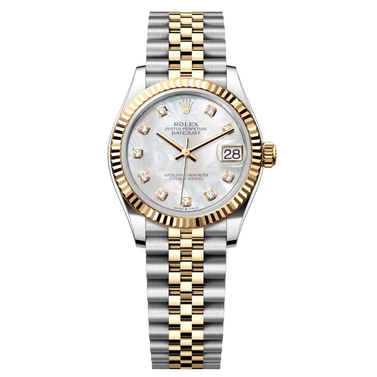 Rolex Datejust 31mm Women’s Master Quality Watch – White Diamond Dial, Yellow Two-Tone Jubilee Bracelet & Yellow Gold-Tone Fluted Bezel