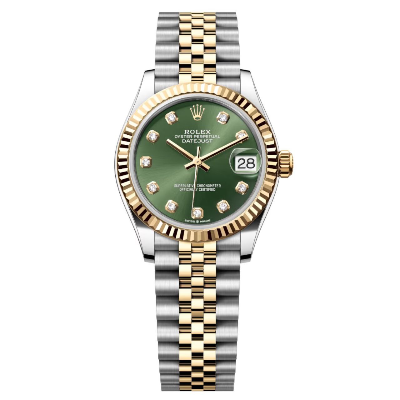 Rolex Datejust 31mm Women’s Master Quality Watch – Green Sunburst Dial, Yellow Two-Tone Jubilee Bracelet & Yellow Gold-Tone Fluted Bezel
