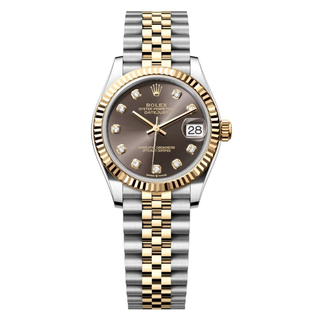 Rolex Datejust 31mm Women’s Master Quality Watch – Dark Brown Dial, Yellow Two-Tone Jubilee Bracelet & Yellow Gold-Tone Fluted Bezel