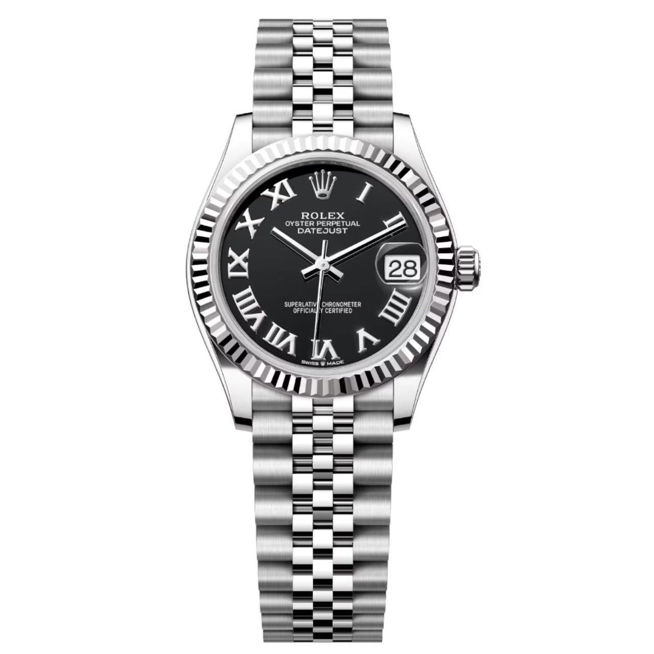 Rolex Datejust 31mm Women’s Master Quality Watch – Black Roman Numeral Dial, Stainless Steel Jubilee Bracelet & Stainless Steel Fluted Bezel