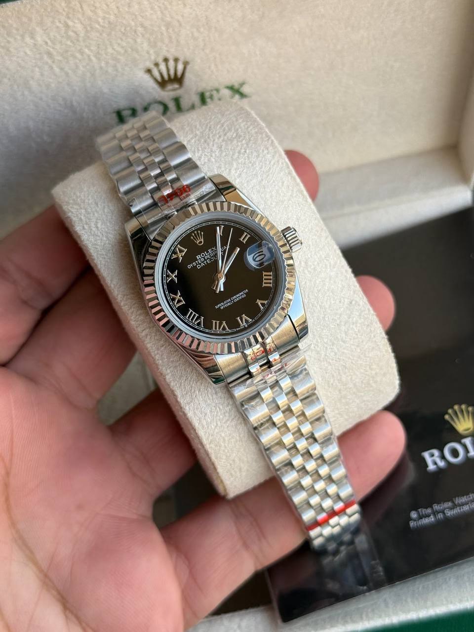 Rolex Datejust 31mm Women’s Master Quality Watch – Black Roman Numeral Dial, Stainless Steel Jubilee Bracelet & Stainless Steel Fluted Bezel