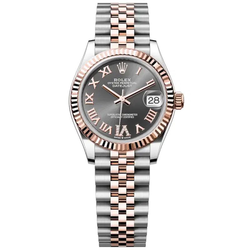 Rolex Datejust 31mm Women’s Master Quality Watch – Grey Roman Numeral Dial, Rose Two-Tone Jubilee Bracelet & Rose Gold-Tone Fluted Bezel