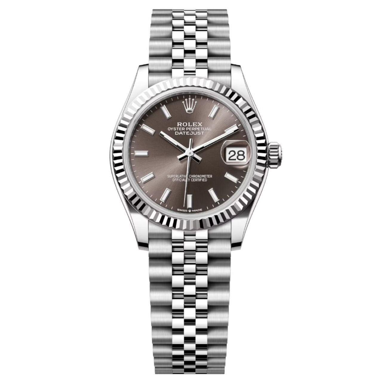 Rolex Datejust 31mm Women’s Master Quality Watch – Dark Brown Dial, Stainless Steel Jubilee Bracelet & Stainless Steel Fluted Bezel