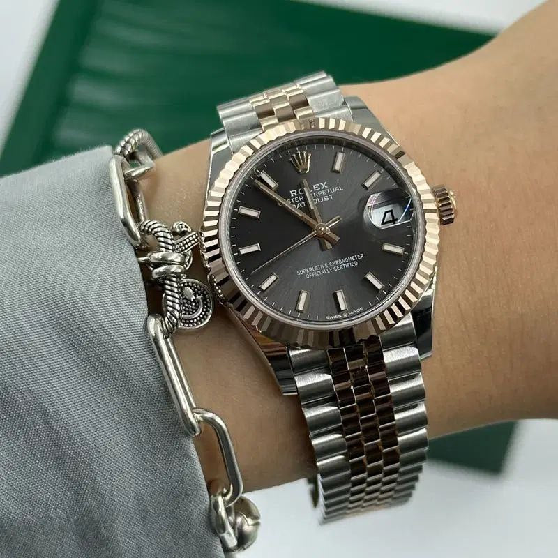 Rolex Datejust 31mm Women’s Master Quality Watch – Grey Dial, Rose Two-Tone Jubilee Bracelet & Rose Gold-Tone Fluted Bezel