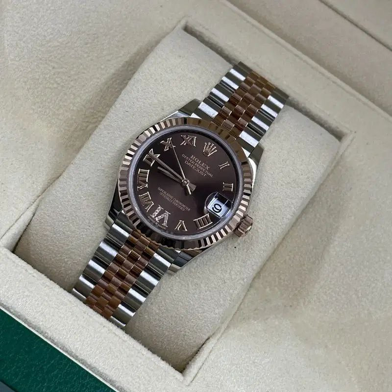 Rolex Datejust 31mm Women’s Master Quality Watch – Chocolate Sunburst Dial, Rose Two-Tone Jubilee Bracelet & Rose Gold-Tone Fluted Bezel