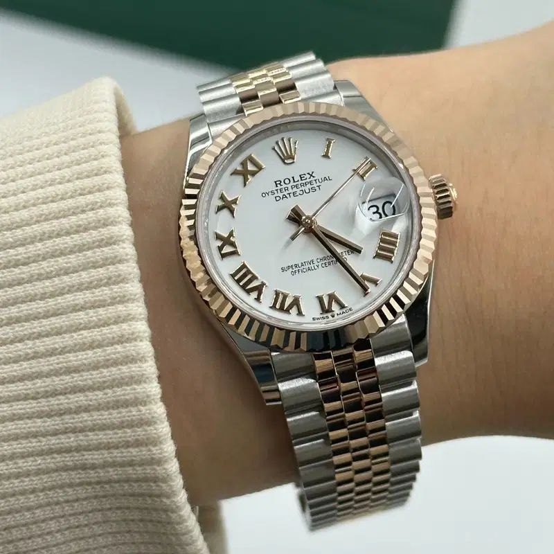 Rolex Datejust 31mm Women’s Master Quality Watch – White Roman Numeral Dial, Rose Two-Tone Jubilee Bracelet & Rose Gold-Tone Diamond-Set Bezel
