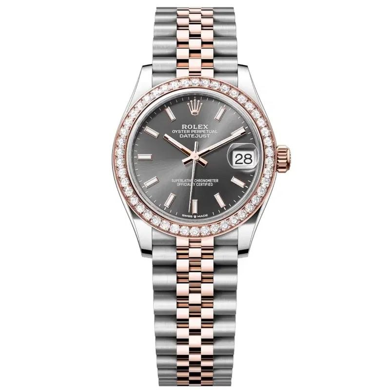 Rolex Datejust 31mm Women’s Master Quality Watch – Dark Grey Dial, Rose Two-Tone Jubilee Bracelet & Rose Gold-Tone Diamond-Set Bezel