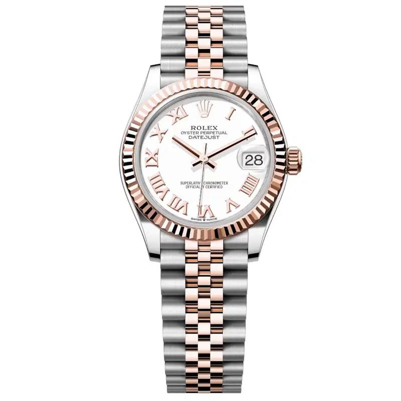 Rolex Datejust 31mm Women’s Master Quality Watch – White Roman Numeral Dial, Rose Two-Tone Jubilee Bracelet & Rose Gold-Tone Diamond-Set Bezel