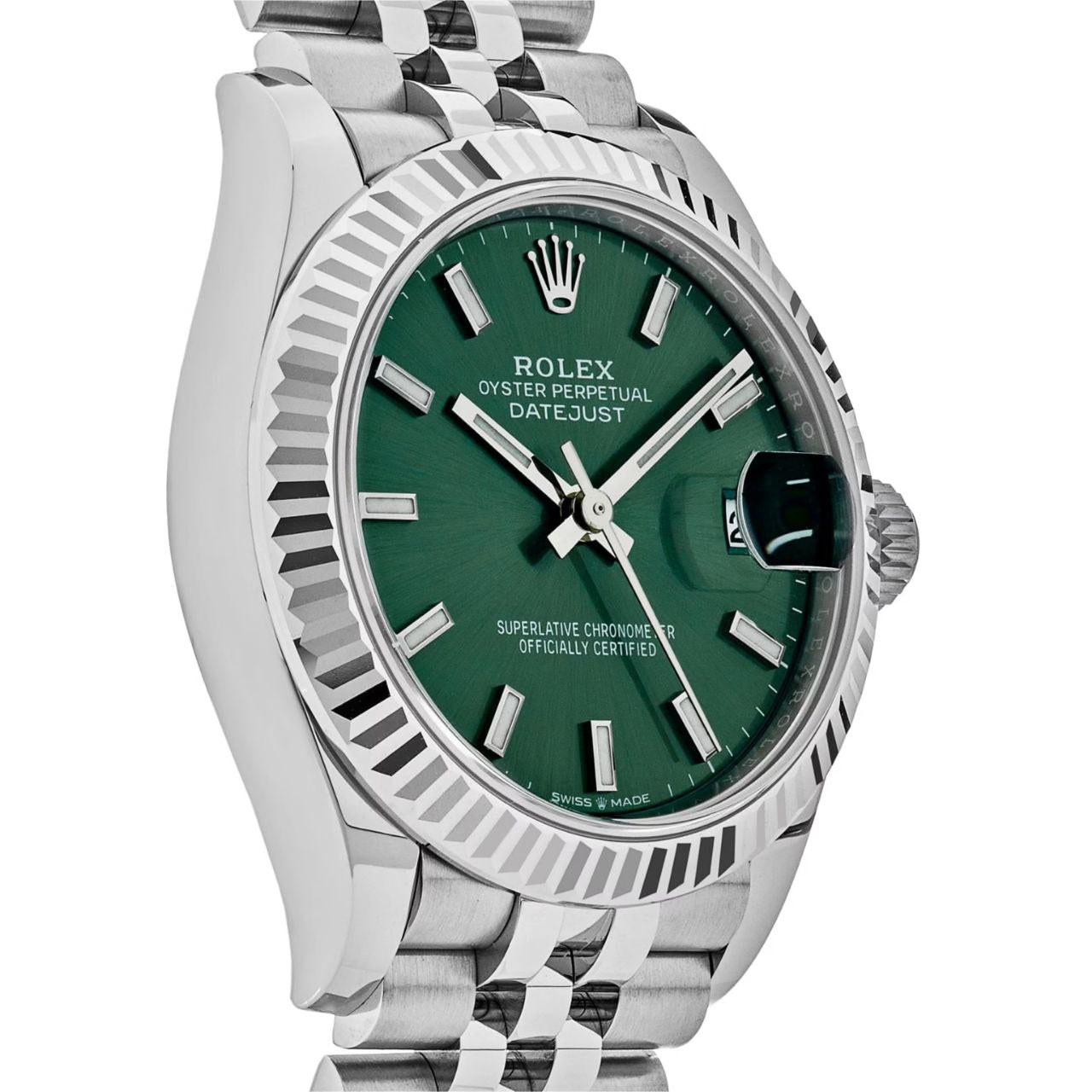 Rolex Datejust 31mm Women’s Master Quality Watch – Green Dial, Stainless Steel Jubilee Bracelet & Stainless Steel Fluted Bezel