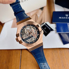 Maserati Potenza R8821108022 42mm Men’s Automatic Watch – Exquisite Skeleton Dial & Blue Alligator-Pattern Leather Strap