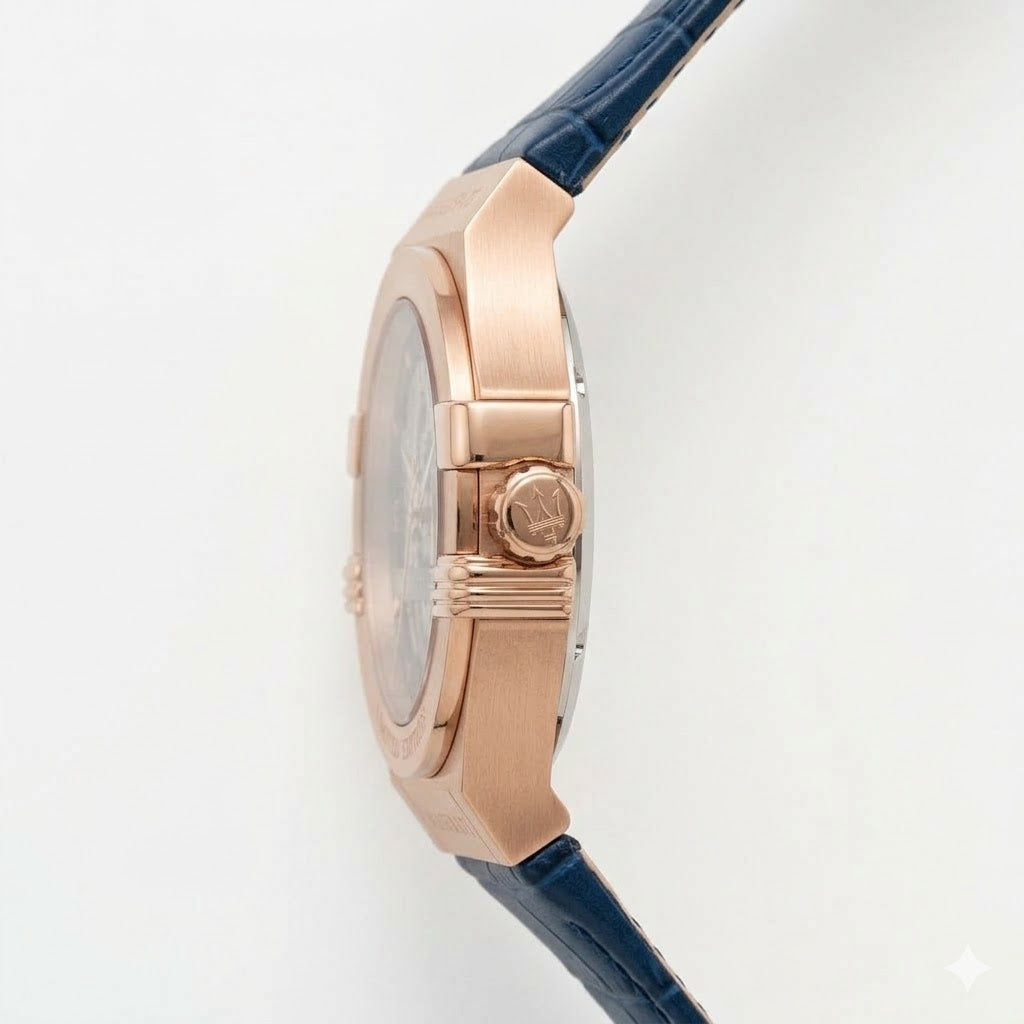 Maserati Potenza R8821108022 42mm Men’s Automatic Watch – Exquisite Skeleton Dial & Blue Alligator-Pattern Leather Strap