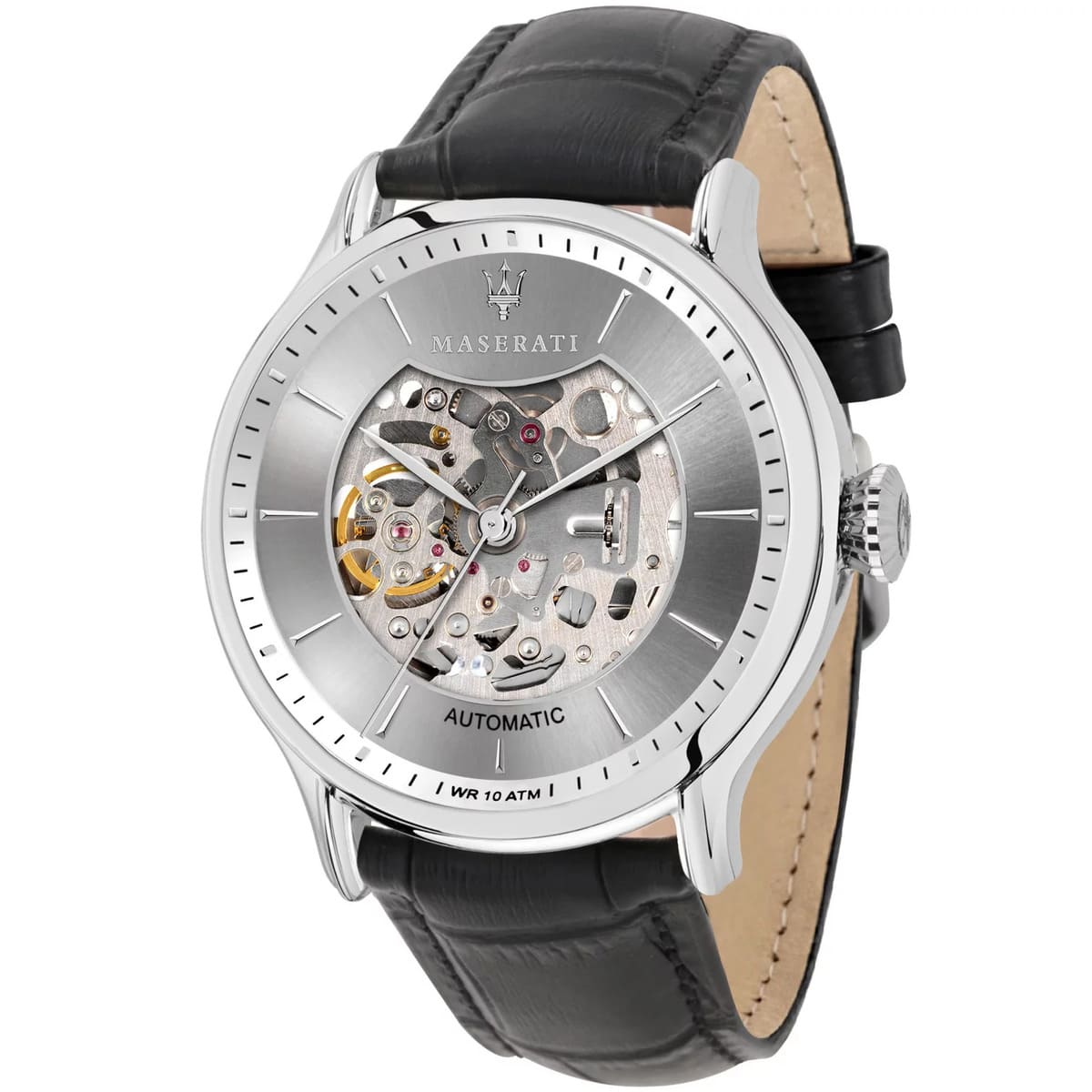Maserati Epoca R8821118005 42mm Men’s Automatic Watch – Silver Dial & Black Alligator-Pattern Leather Strap