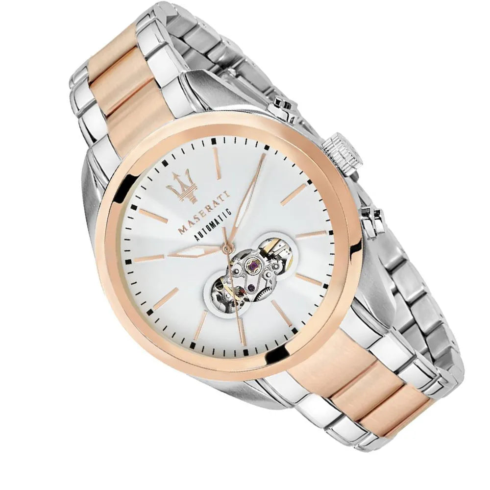 Maserati Traguardo R8823112001 45mm Men’s Automatic Watch – White Dial & Two-Tone Link Bracelet