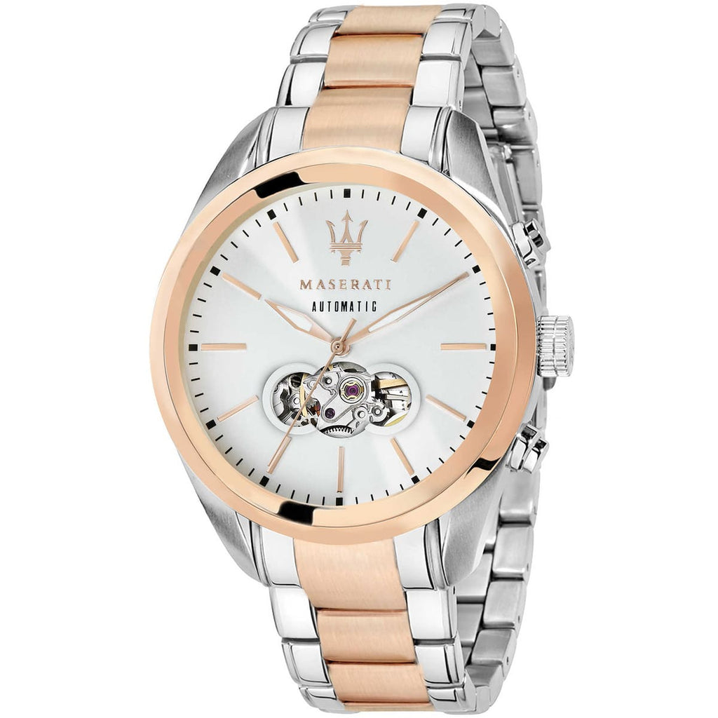 Maserati Traguardo R8823112001 45mm Men’s Automatic Watch – White Dial & Two-Tone Link Bracelet