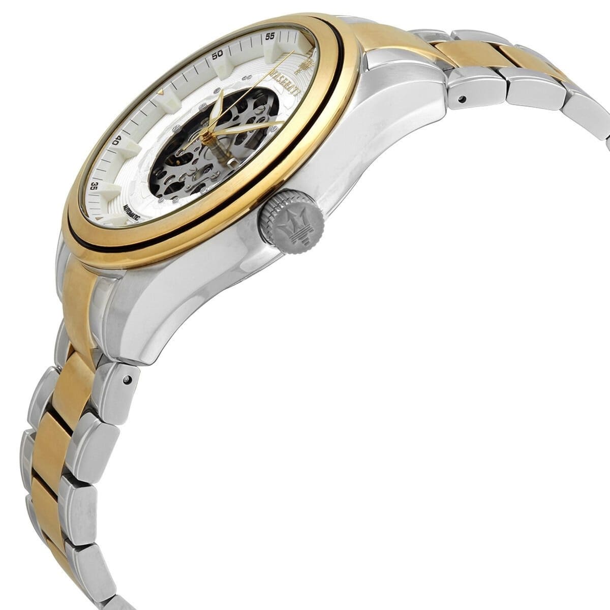 Maserati Traguardo R8823112003 45mm Men’s Automatic Watch – White Dial & Two-Tone Link Bracelet