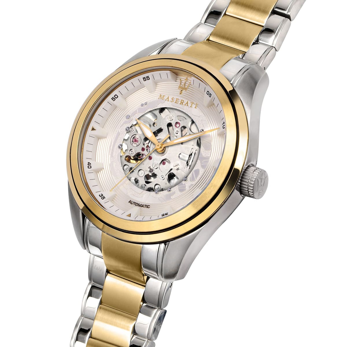 Maserati Traguardo R8823112003 45mm Men’s Automatic Watch – White Dial & Two-Tone Link Bracelet