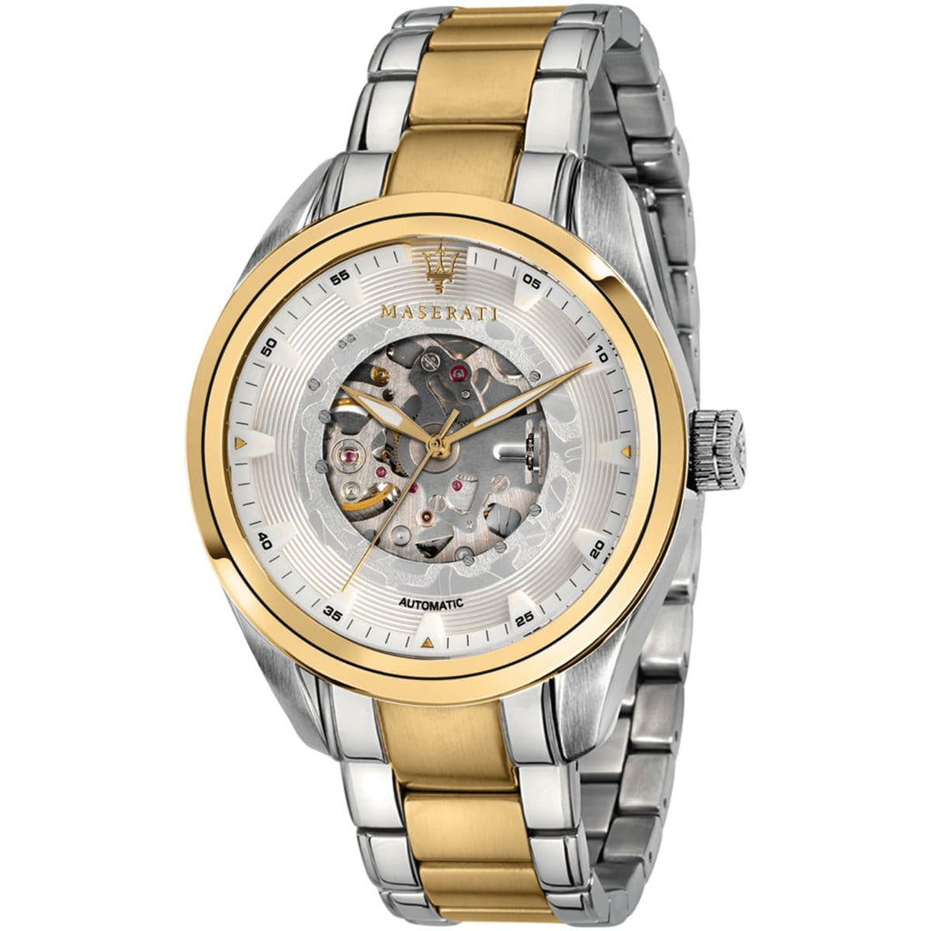 Maserati Traguardo R8823112003 45mm Men’s Automatic Watch – White Dial & Two-Tone Link Bracelet